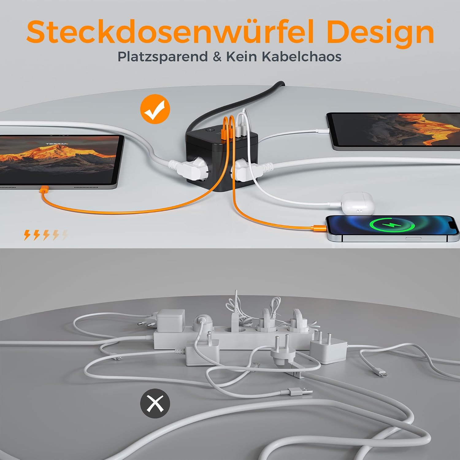 Detalle 1 de TESSAN grenuttag med 3 eluttag, 2 USB-C, 2 USB-A och 20 W PD
