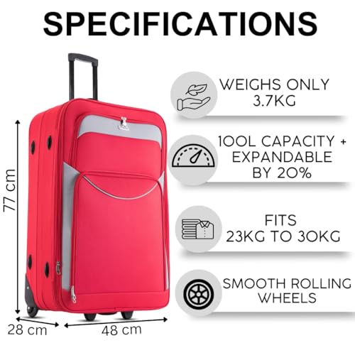 Detalle 2 de FLYMAX 29" Large Suitcase: Lightweight 90L on Wheels, Red
