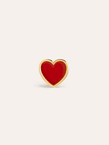 Detalle de SINGULARU Pendiente Suelto Heart Red Enamel con cierre de rosca – Plata de Ley 925 bañado en oro 18K