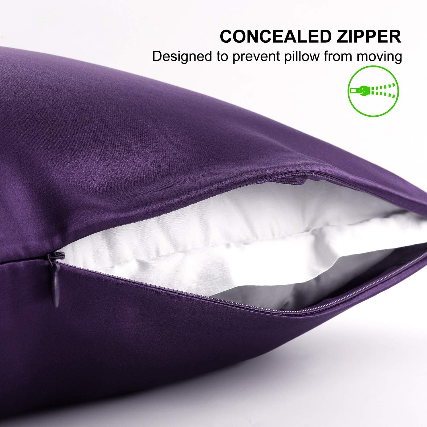 Thumbnail 2 de ALASKA BEAR Natural Silk Pillowcase: Hypoallergenic Mulberry Silk, 19 Momme, Dark Purple (50x75 cm) with Hidden Zipper