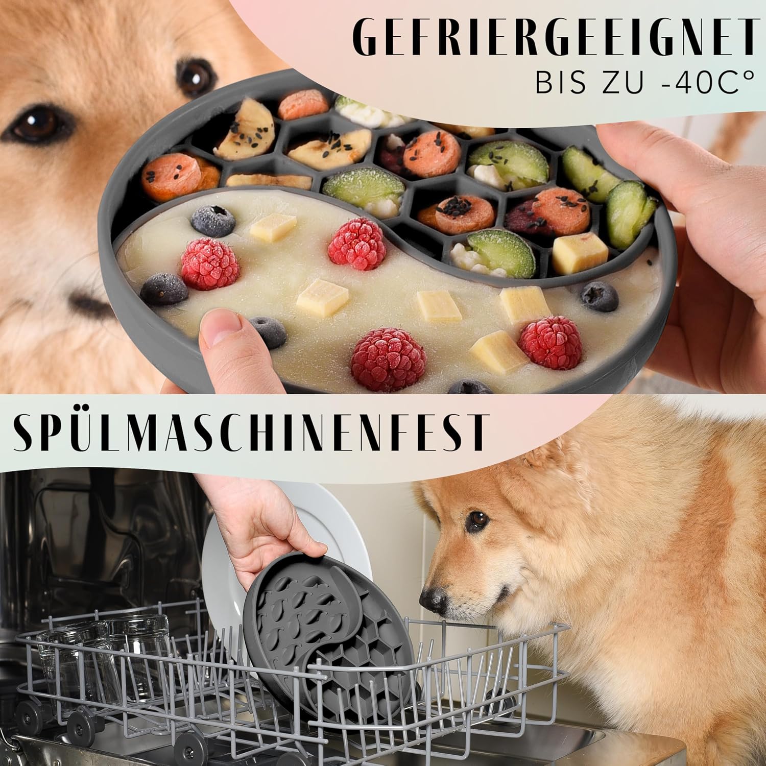 Detalle de ne&no® Anti Schling Napf für Hunde und Katzen (Slow Feeder) – Lickmatte mit großem Saugnapf, Graphite Grey