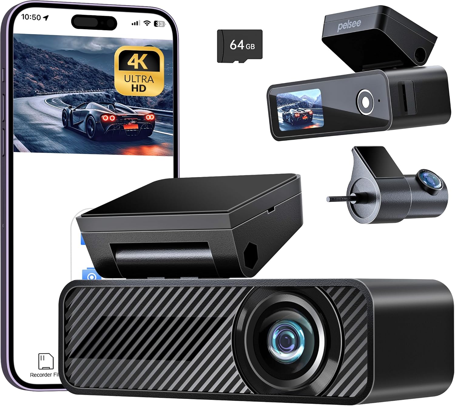 Detalle de Pelsee P1 Duo 4K Dual Dash Cam 64GB