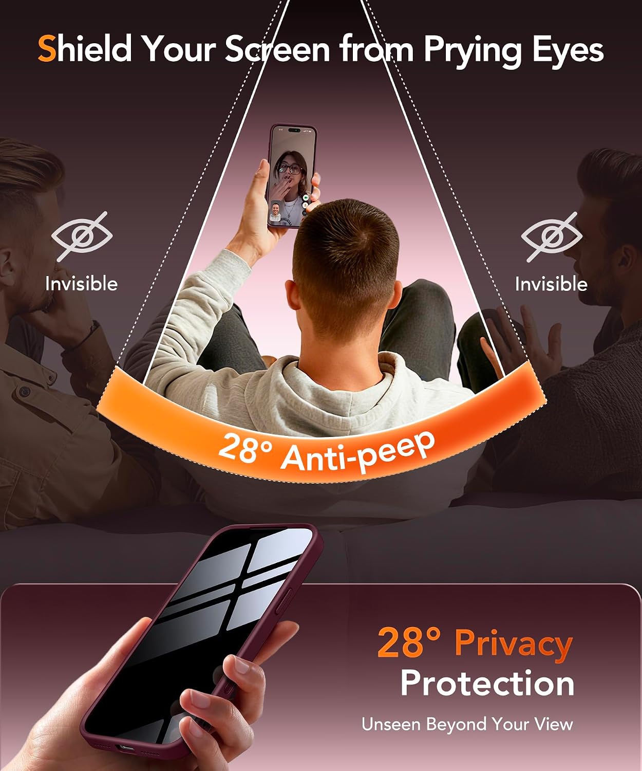 Detalle 2 de Magnetic Case for iPhone 17 Pro Max with Privacy Screen Protector – MagSafe-compatible, Camera Protection, Military-grade 360° – Wine Red
