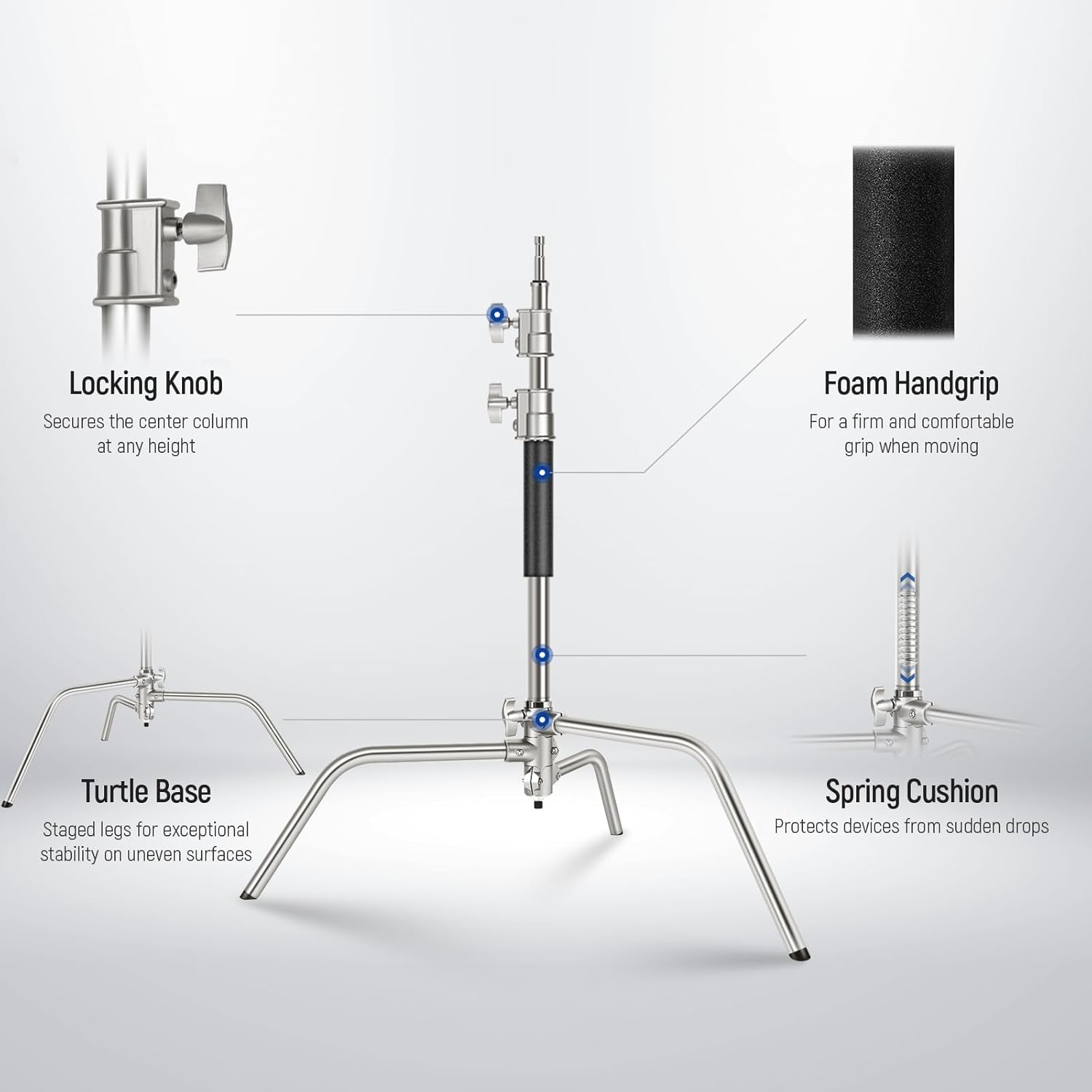 Thumbnail 6 de NEEWER Pro 100% Stainless Steel Heavy Duty C Stand with Boom Arm (SC172) – 68" Max Height
