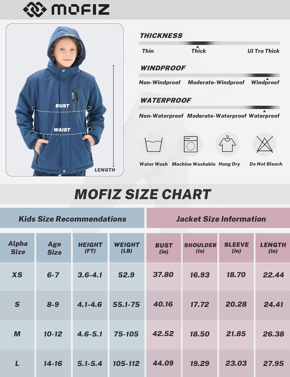 Detalle de MoFiz Boys’ Snowboarding Jacket, Hooded, Waterproof and Windproof