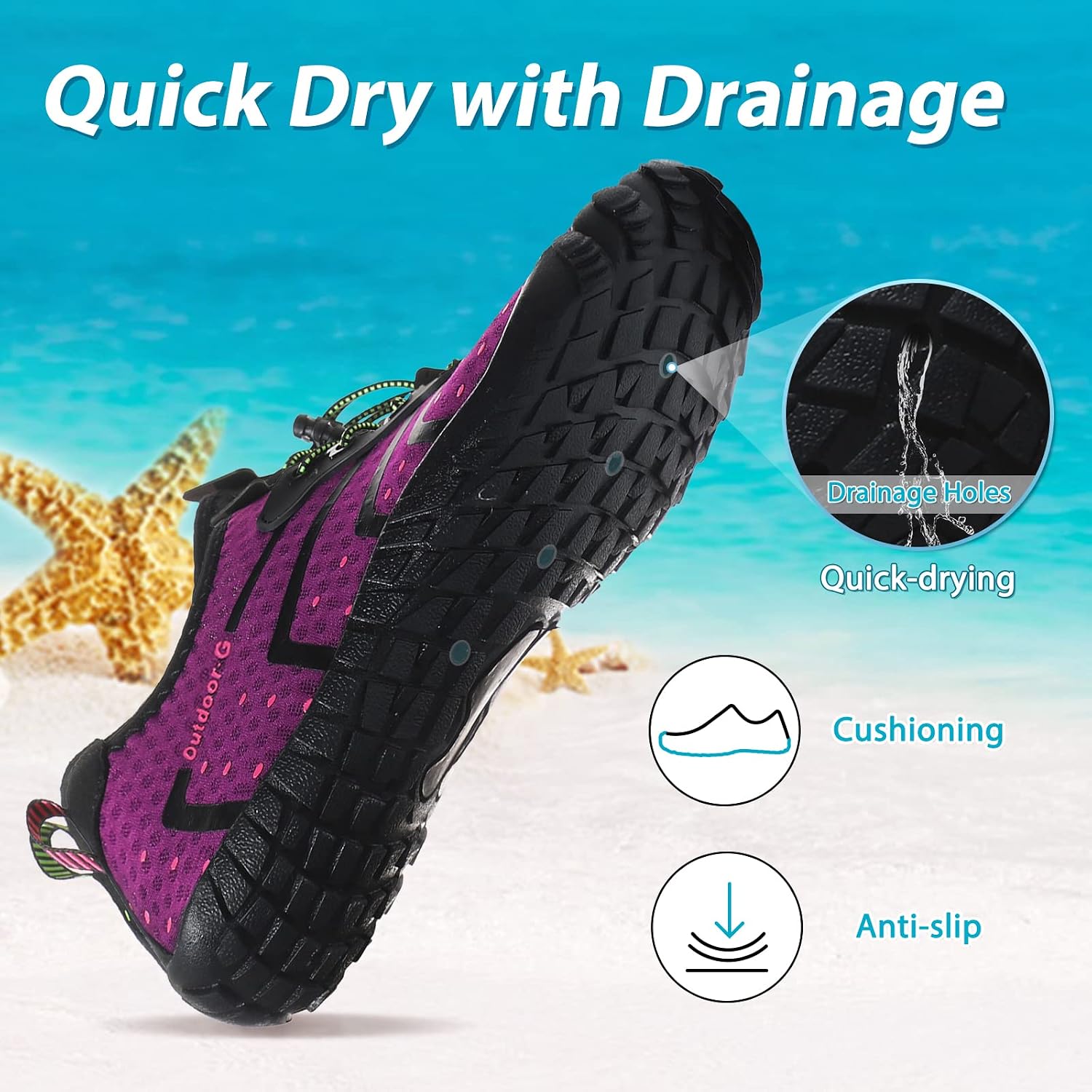 Detalle 2 de Wasserschuhe Damen/Herren – Schnelltrocknende Badeschuhe mit Drainagelöchern, 36–46 EU
