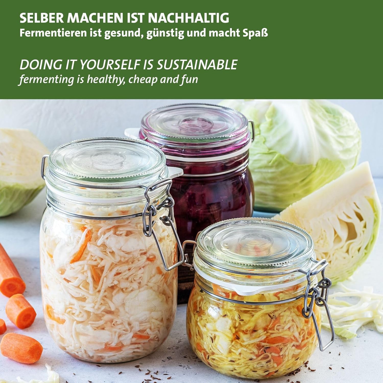 Detalle de Westmark Fermentiergewichte – Fermentierset mit 4 Glasgewichten Ø 7 cm