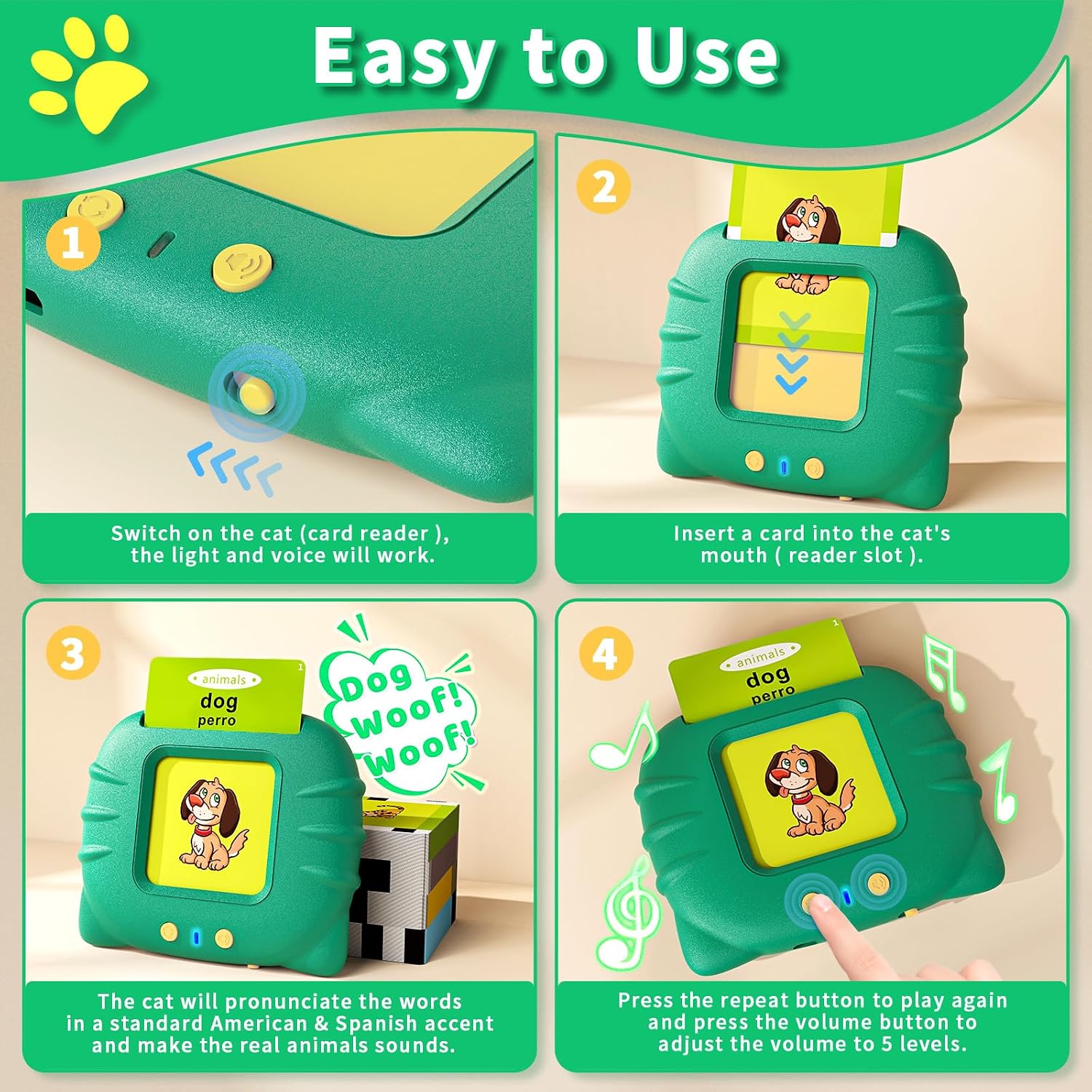 Detalle 2 de Aullsaty Bilingual Toddler Talking Flash Cards: 250 Sight Words for Early Learning