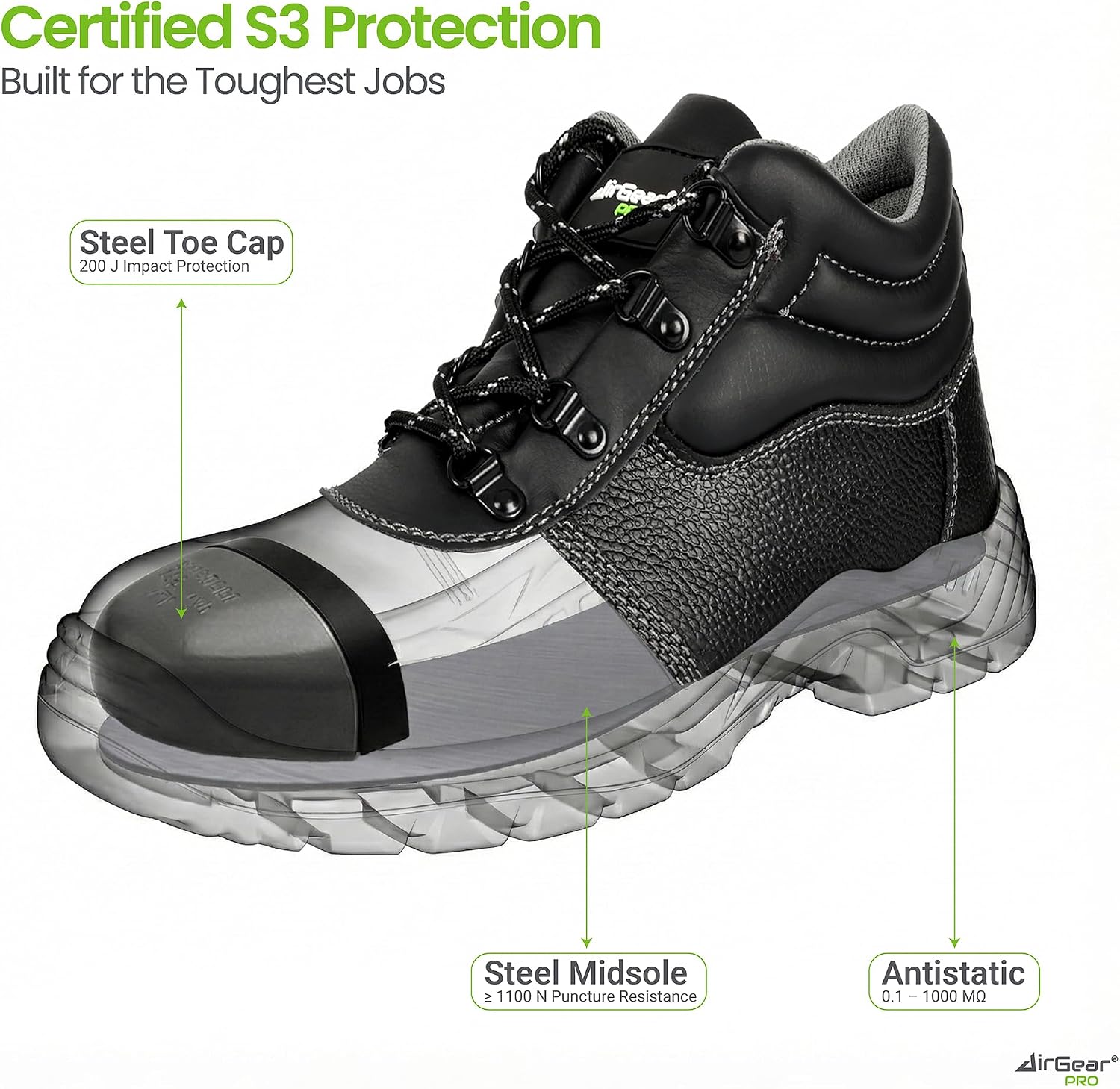 Detalle de S3 SRC Safety Shoes for Men and Women – Steel Toe, Anti-Puncture, Slip-Resistant Footwear
