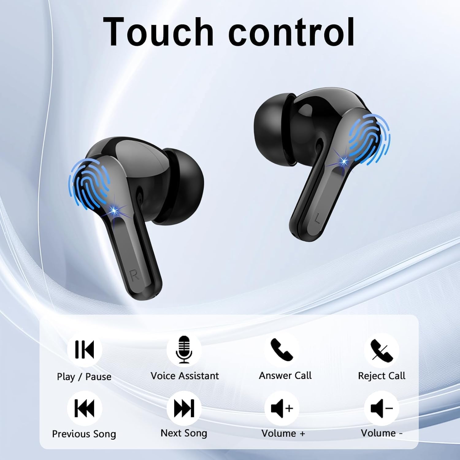 Thumbnail 5 de Wireless Earbuds (Bluetooth 5.4) HiFi Stereo with 4 ENC Noise-Cancelling Mics, 48H Battery, Dual LED Case Display, IP7 Waterproof - Black