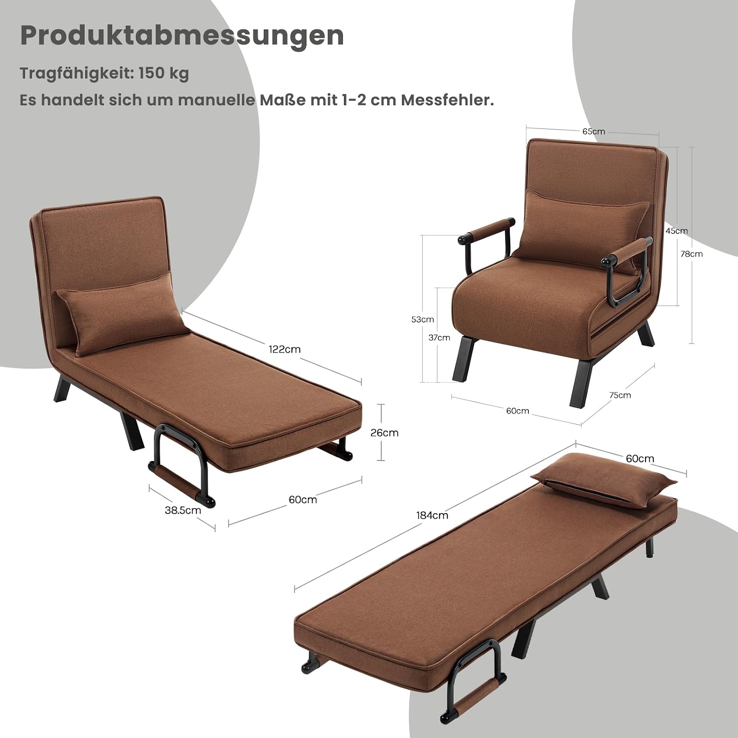 Thumbnail 2 de WOLTU Schlafsessel 3‑in‑1 65x75x78 cm