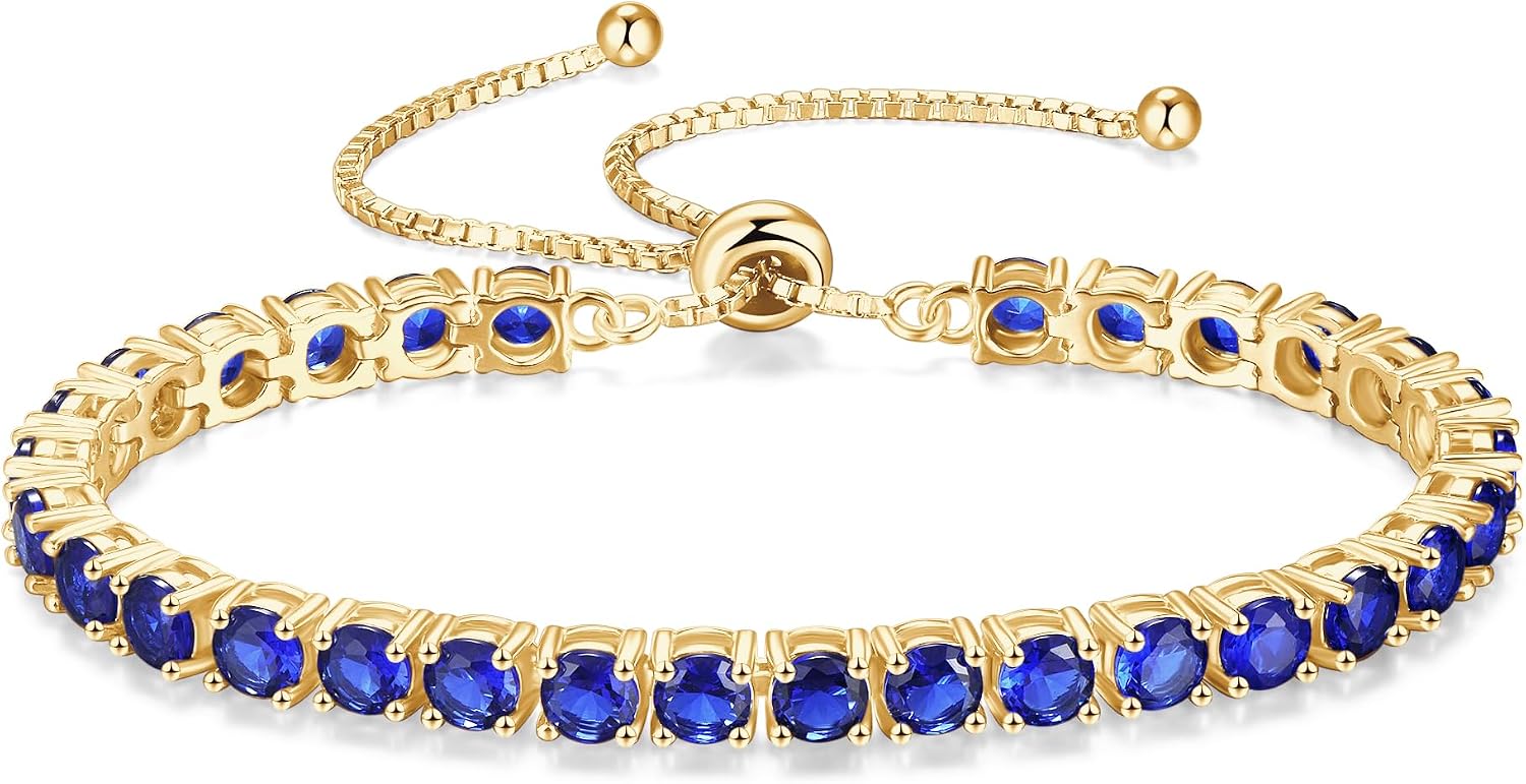 Thumbnail 5 de FANCIME 14K vergoldetes Tennisarmband für Damen mit Geburtsstein (925 Sterling Silber) – verstellbar