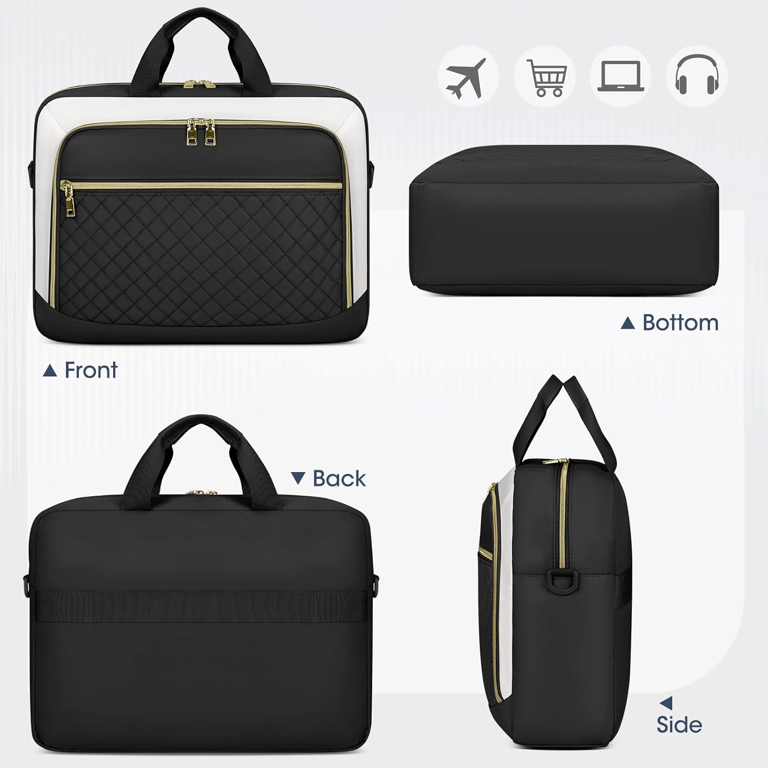 Thumbnail 6 de NEWHEY Laptop Bag Briefcase for Women – 17.3" Capacity, Black & Beige