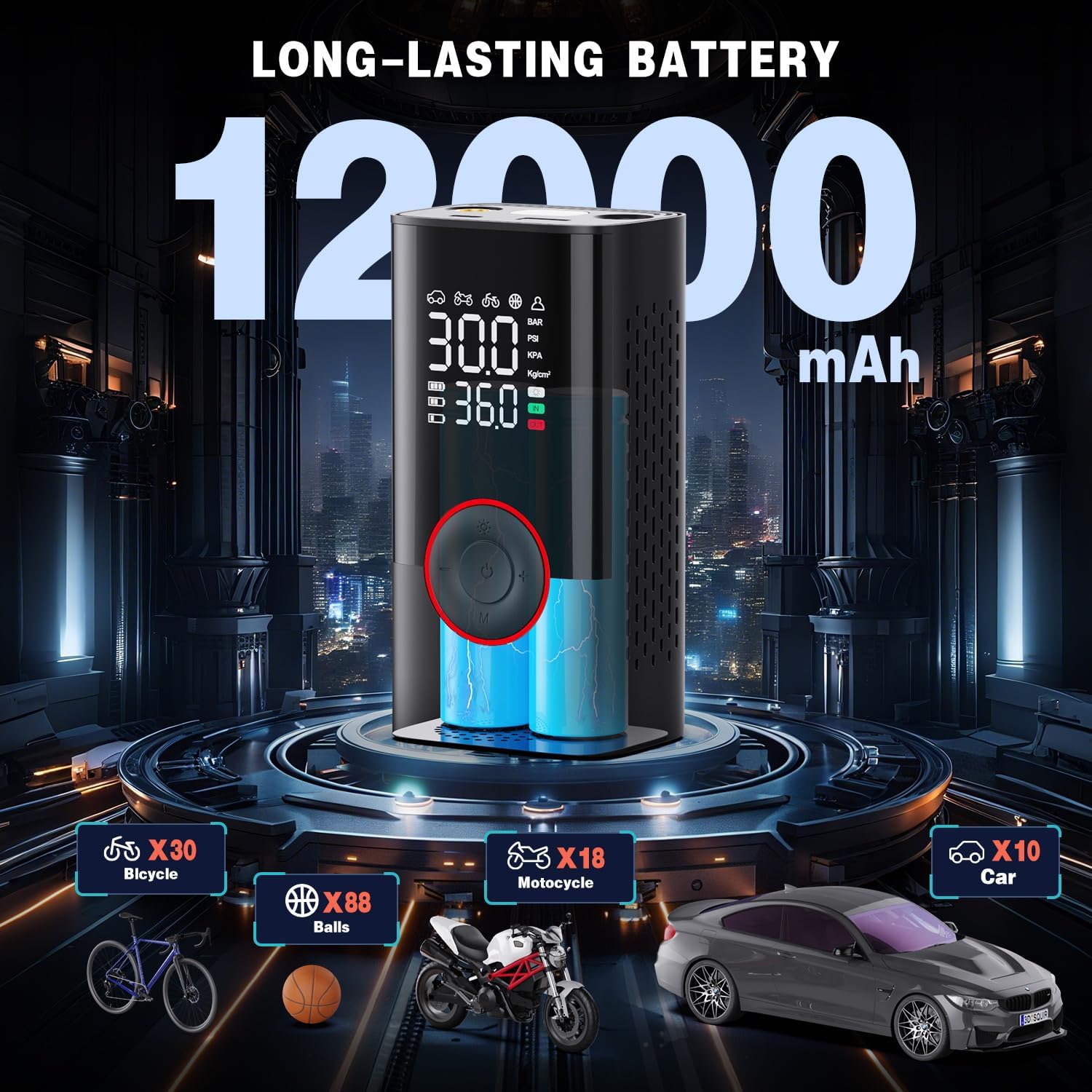 Detalle de Motorenbau Tire Inflator Portable Air Compressor — 150 PSI, 3X Faster Inflation with Auto Shutoff