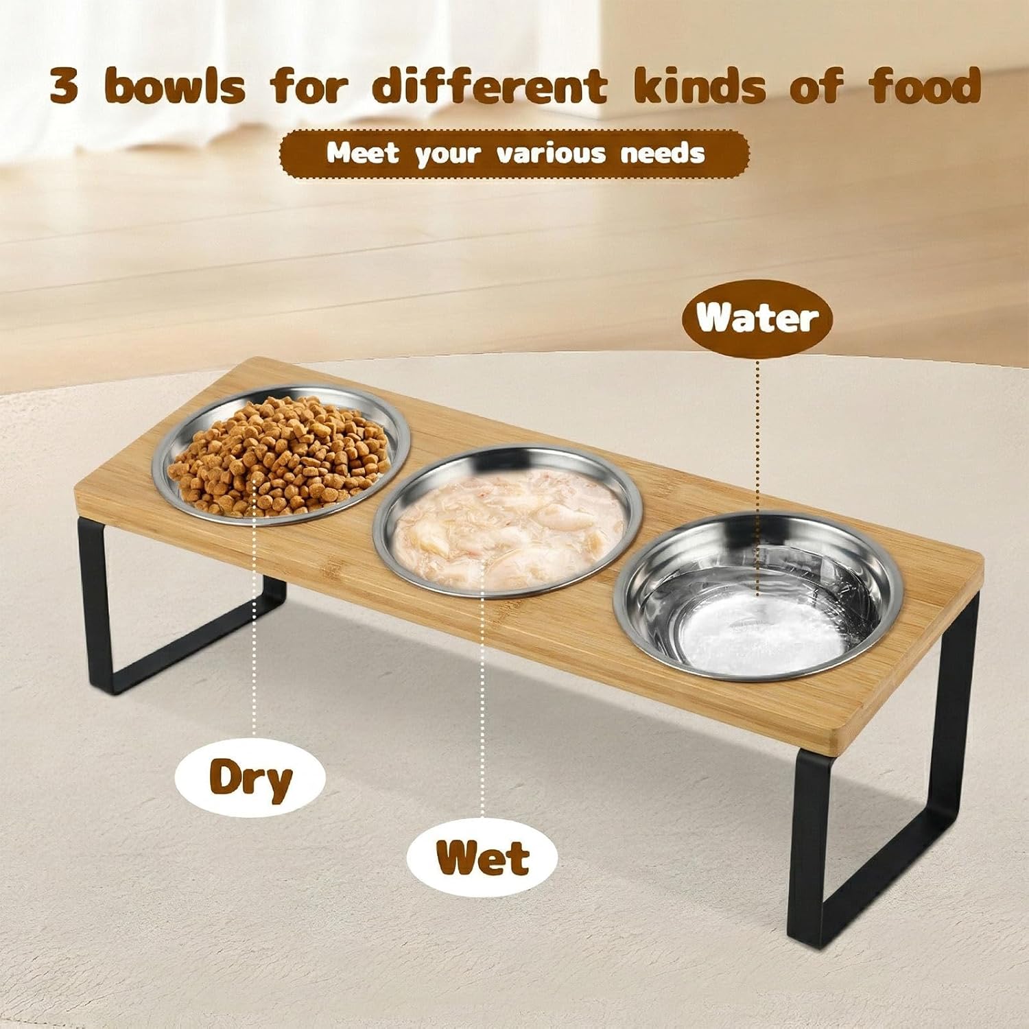 Detalle de Raised Cat Bowl 3PCS stainless steel elevated feeder