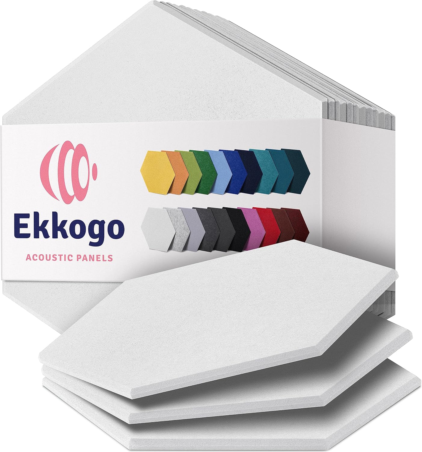 Detalle de Ekkogo Acoustic Panels, 12-Pack White Hexagon Wall Panels, 0.4-Inch Thick