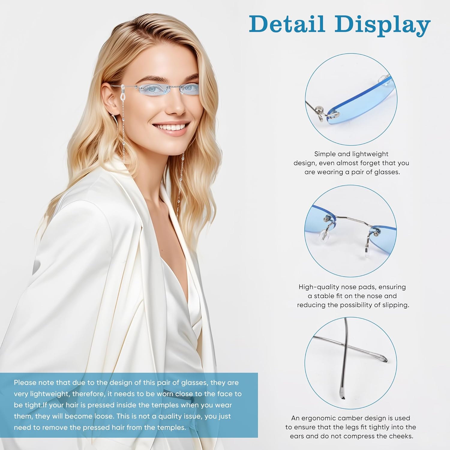 Thumbnail 3 de MEGAVOW rimless rectangle skinny sunglasses with ocean lens (small narrow fit)