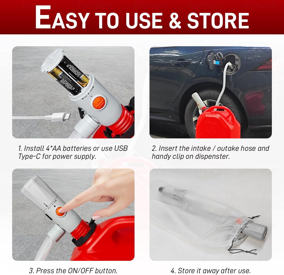 Thumbnail 1 de DAMAIYI Fuel Transfer Pump – 2026 Upgrade, 3.2 GPM, Dual-Power (USB-C/AA) with Auto-Stop Sensor