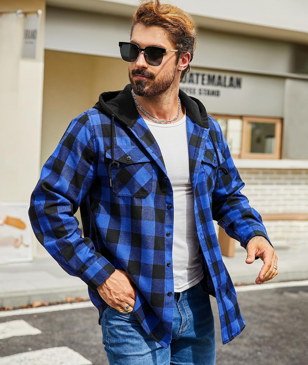 Detalle 2 de SwissWell Camisa a Cuadros con Capucha M-3XL