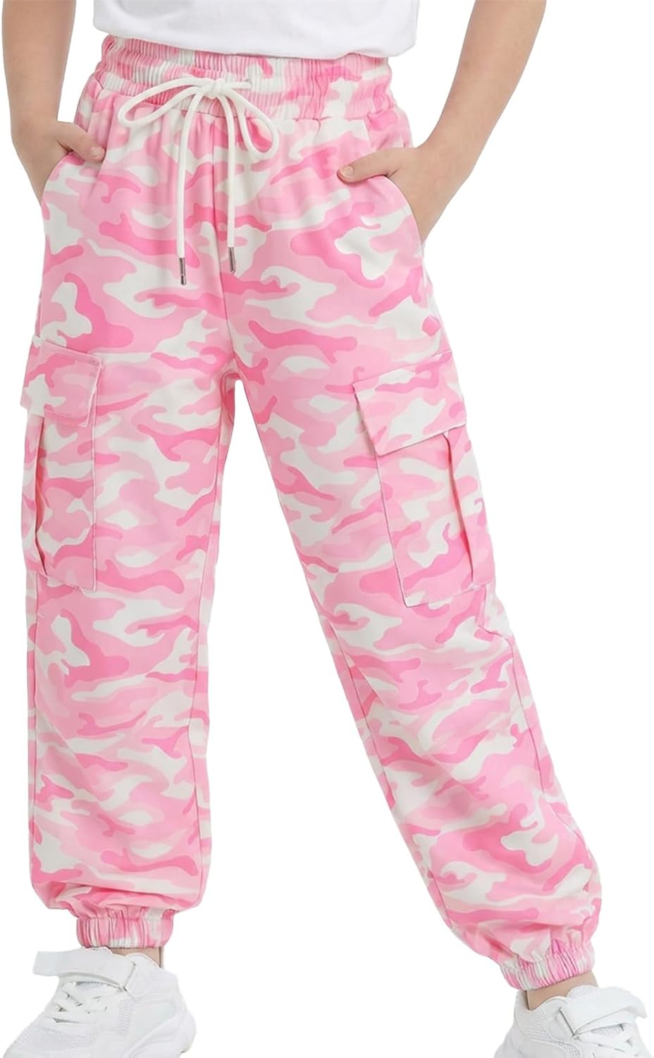 Thumbnail 6 de JiAmy Girls Cargo Trousers with Elastic Waist – Casual Baggy Parachute Pants for 5–14 Years
