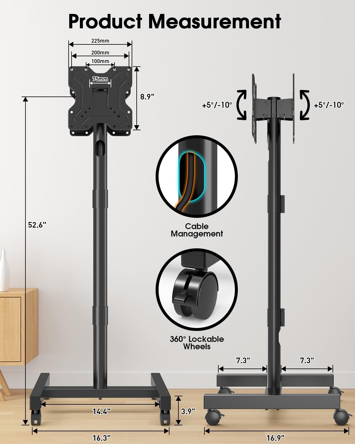 Thumbnail 5 de Xyndyx XYMTS02-WT-200-QH2-B Dual-Screen Rolling TV Stand, 21–50-Inch