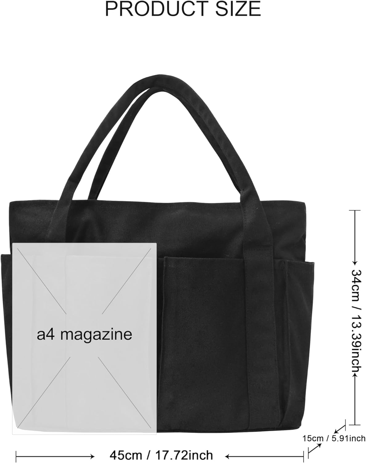 Detalle de Damen Große Canvas Tote Bag Shopper – Einfarbige Großtasche für Alltag, Schule und Reise
