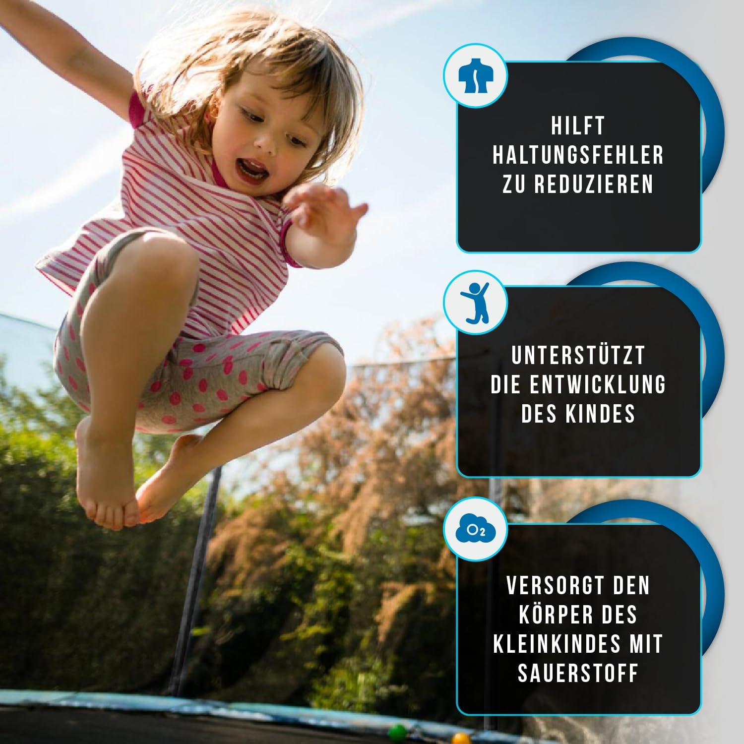 Detalle de Trampolin Outdoor Ø 244 cm – Sicherheitsnetz, gepolsterte Stangen, belastbar bis 100 kg