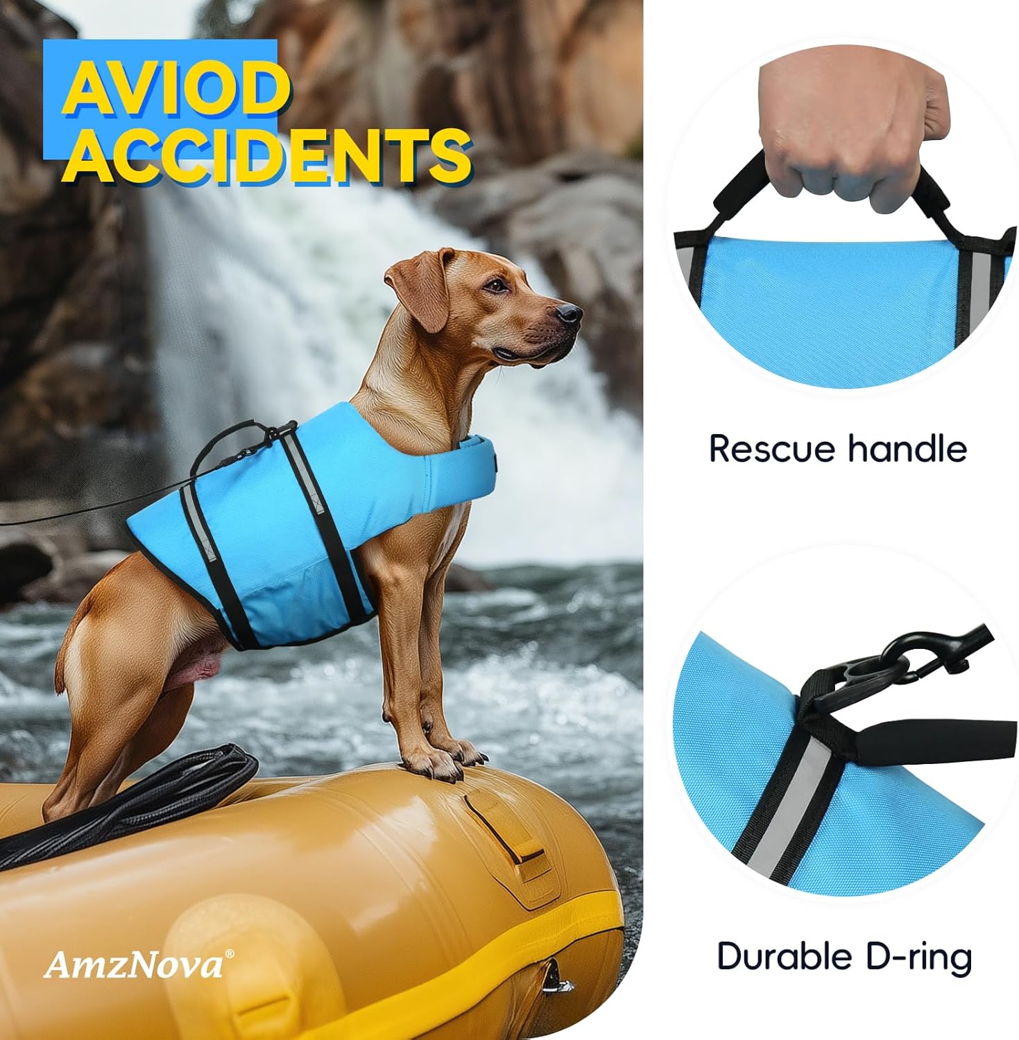 Thumbnail 2 de AMZNOVA Rip Stop Hundeschwimmweste für Bootfahren (Rettungsweste), XS, Blau