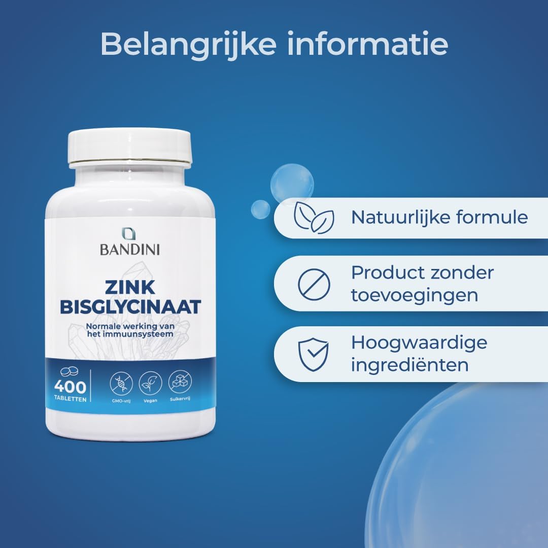 Detalle 2 de BANDINI Zinkbisglycinaat 400 tabletten, vegan supplement