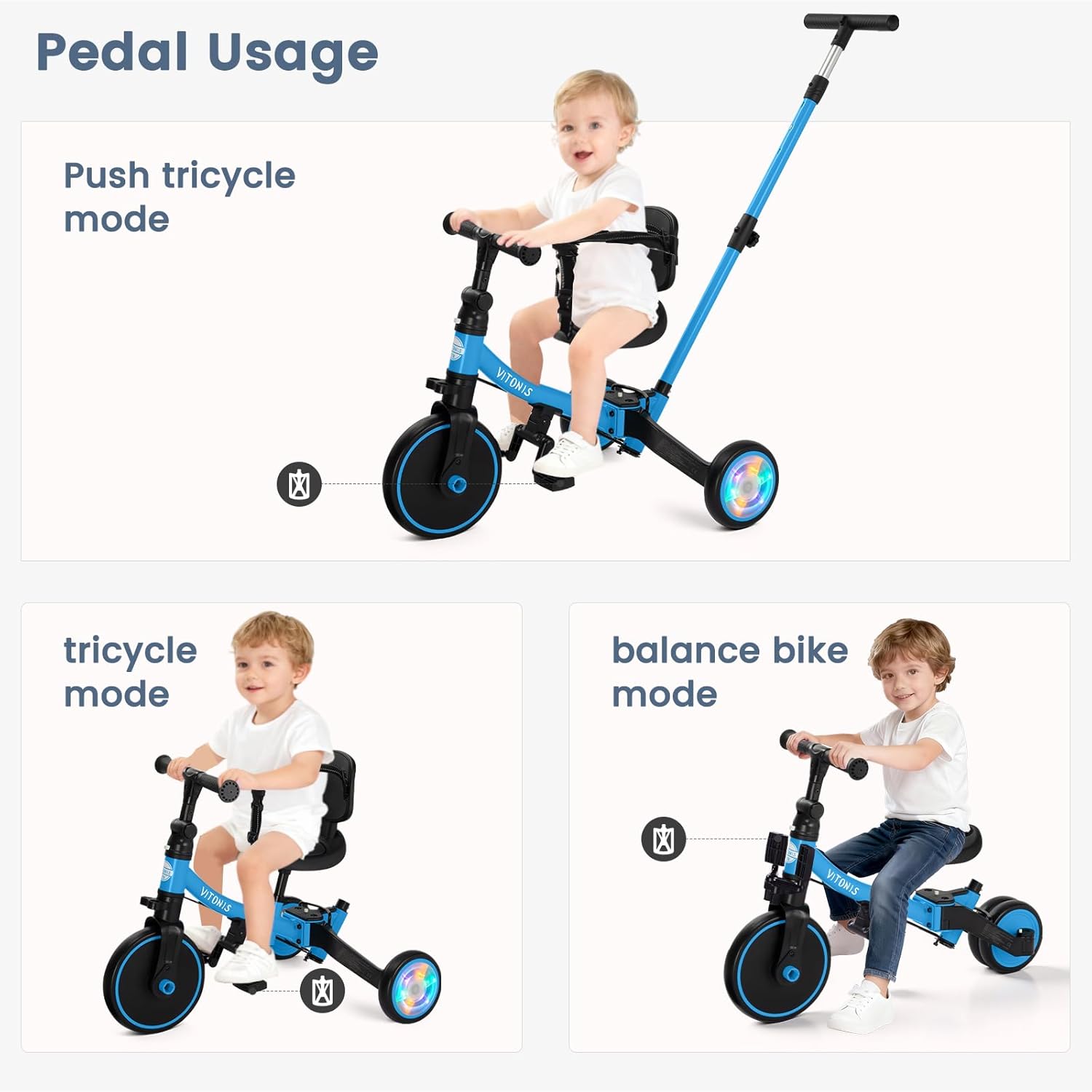 Thumbnail 5 de VITONIS Triciclo 5 in 1 per bambini 18 mesi-5 anni blu con ruote lampeggianti