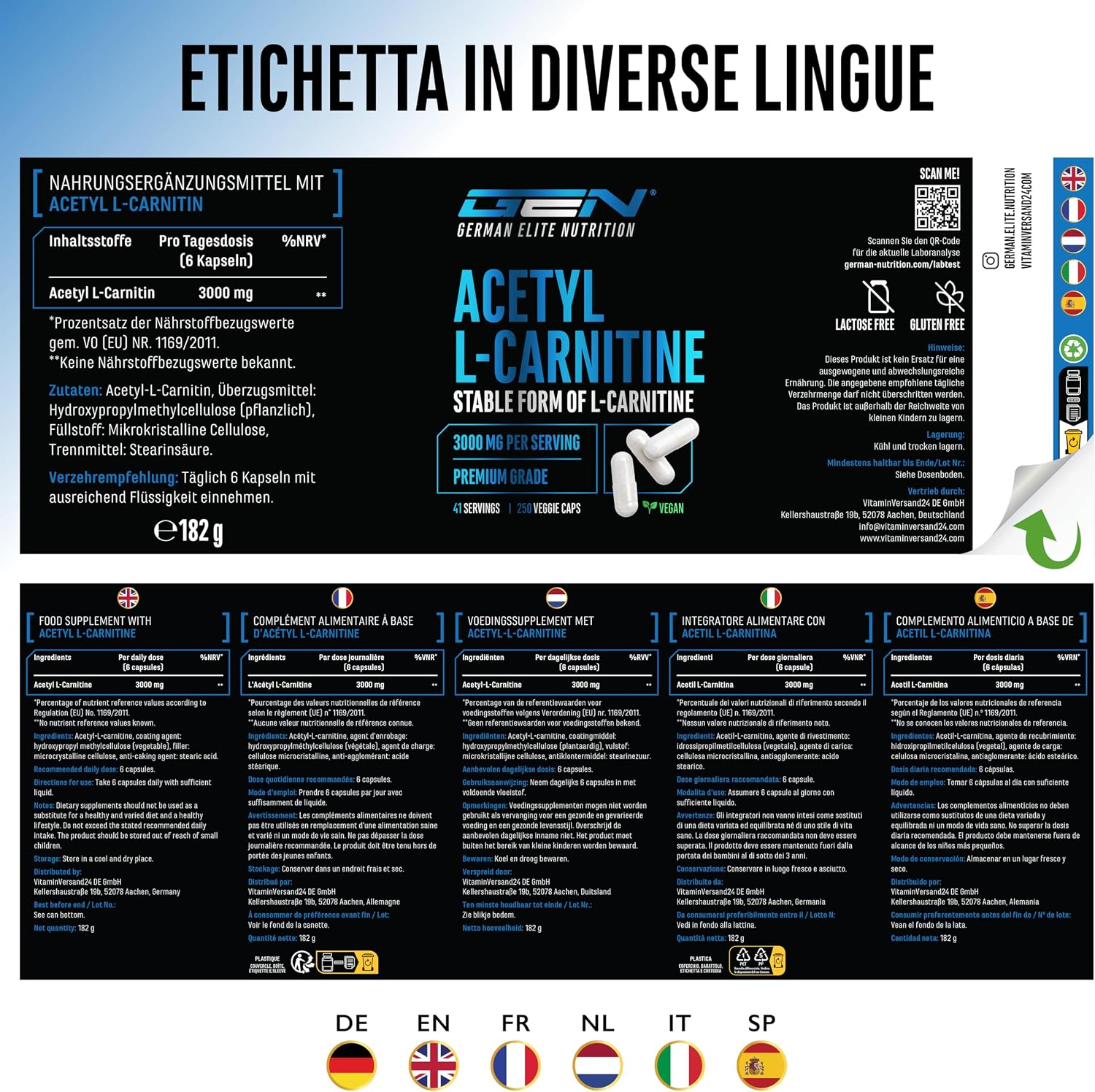 Thumbnail 5 de Acetyl-L-carnitina 3000 mg 250 capsule vegane