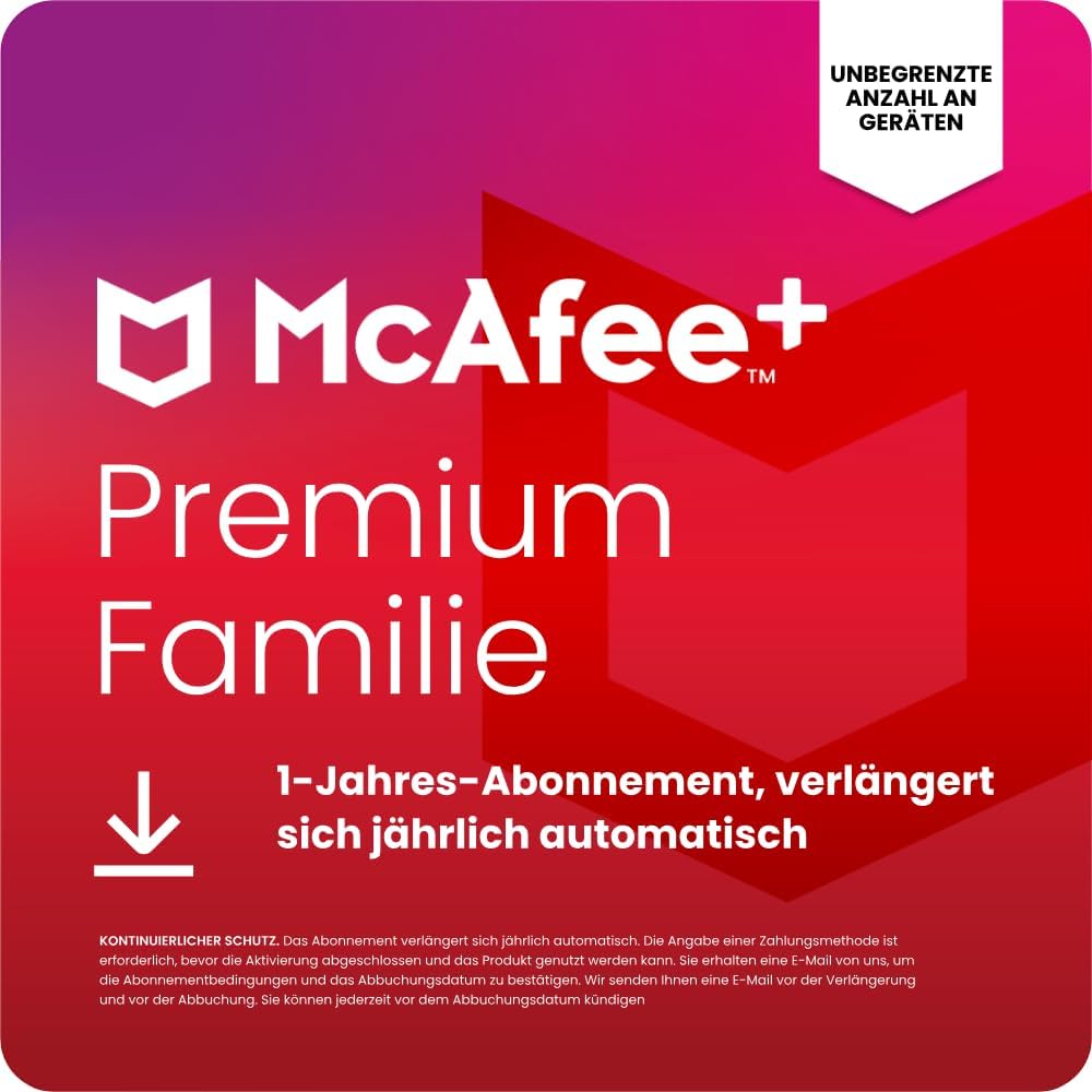Detalle de McAfee+ Premium Family 2026 – Unbegrenzte Geräte, 12 Monate inkl. VPN, Virenschutz, Kennwort-Manager und Kindersicherung
