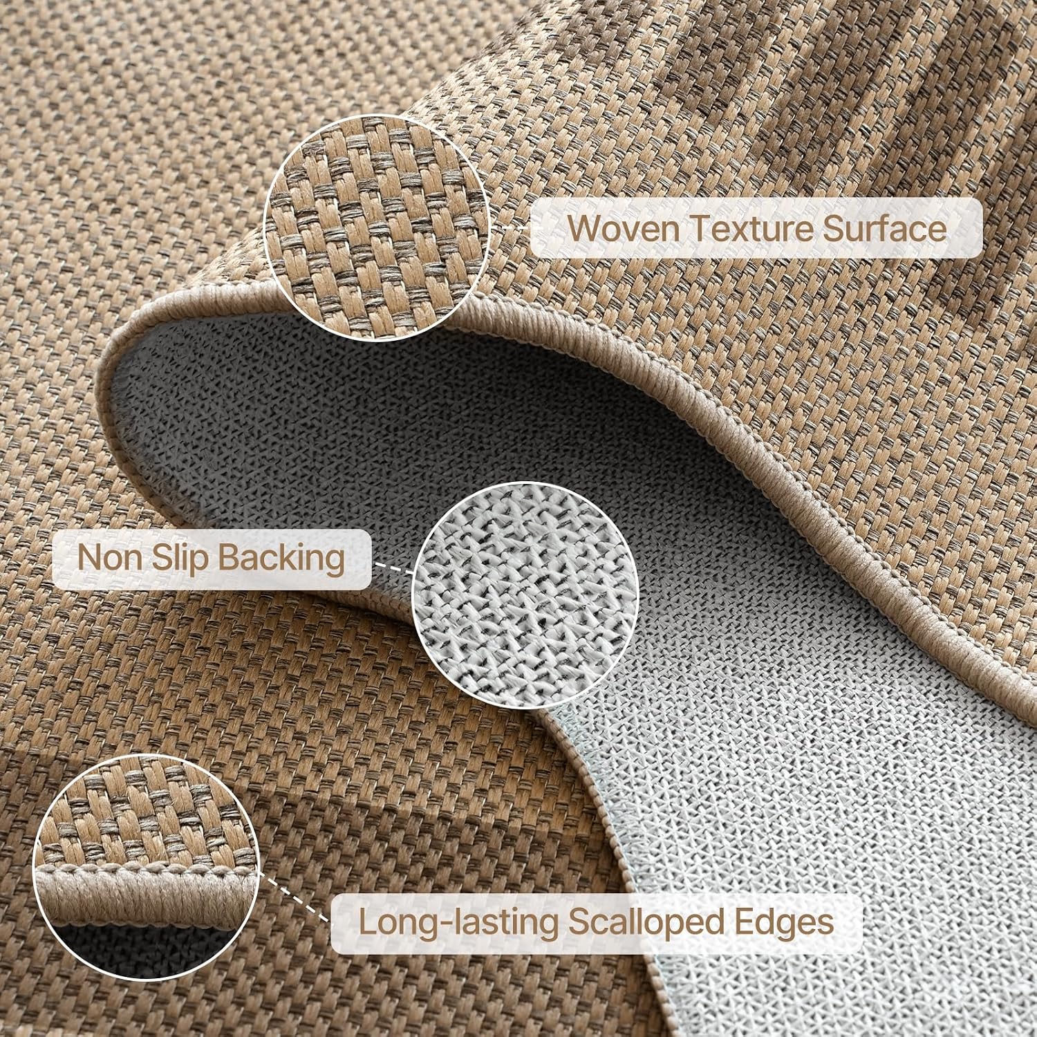Detalle de Dadasgk LDYUS-A022-Tan-4x6 Scalloped 4' x 6' Indoor Outdoor Rug