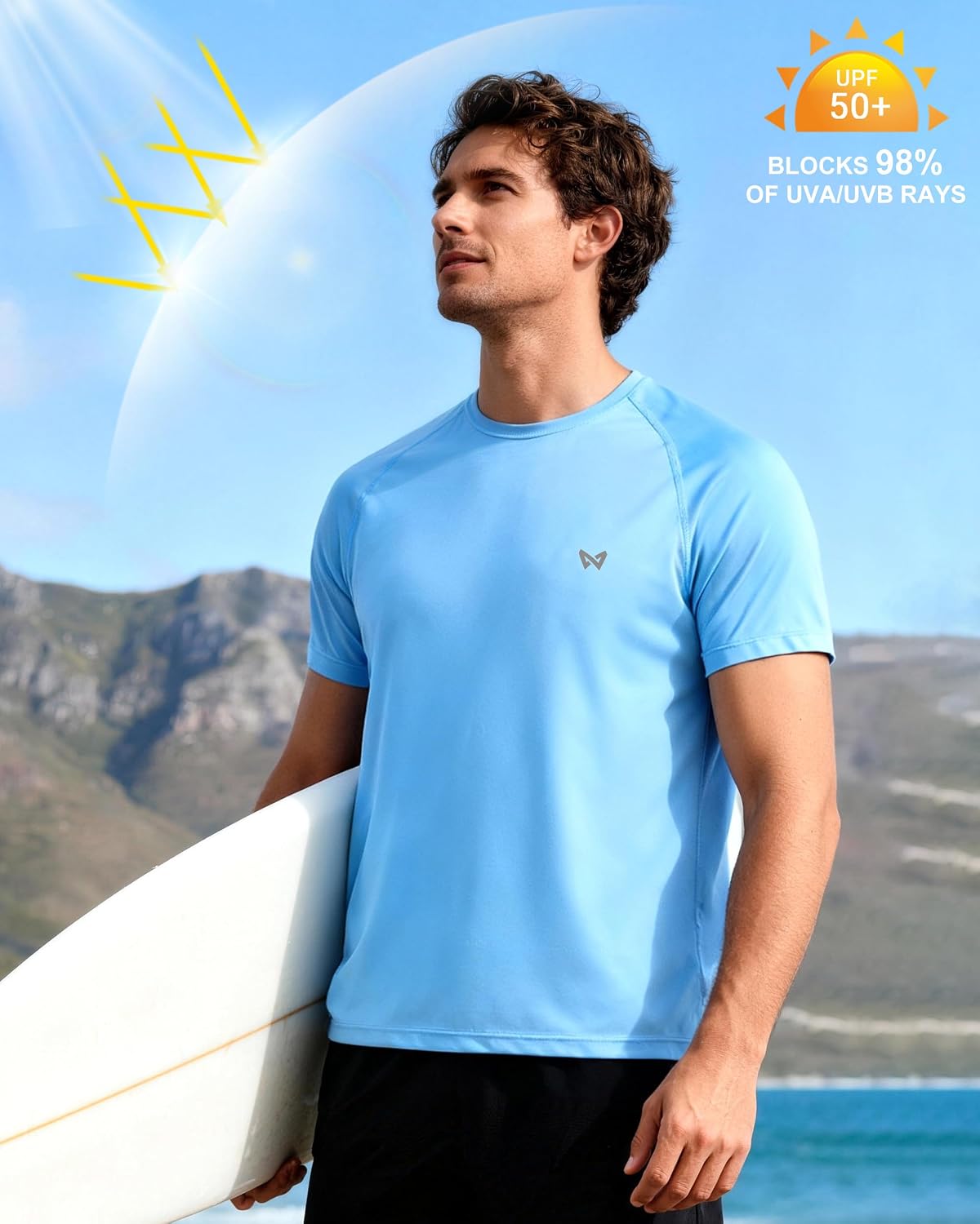 Detalle de WISMBOX Men's Short Sleeve Rash Vest with UPF 50+ | Quick-Dry UV Swim Tee