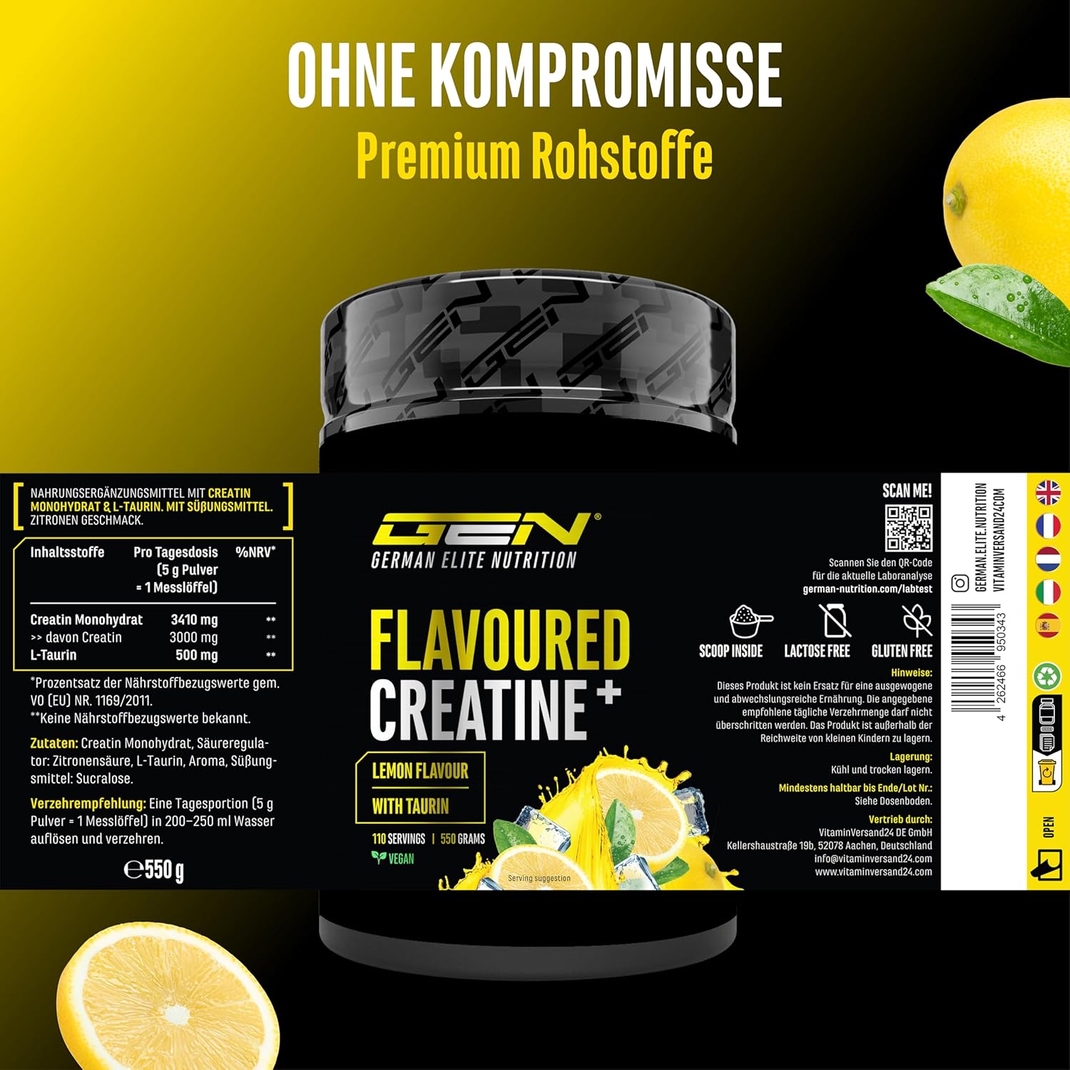 Thumbnail 4 de GEN German Elite Nutrition Flavoured Creatine Pulver (550 g) – Creatin Monohydrat mit L-Taurin, vegan & zuckerfrei