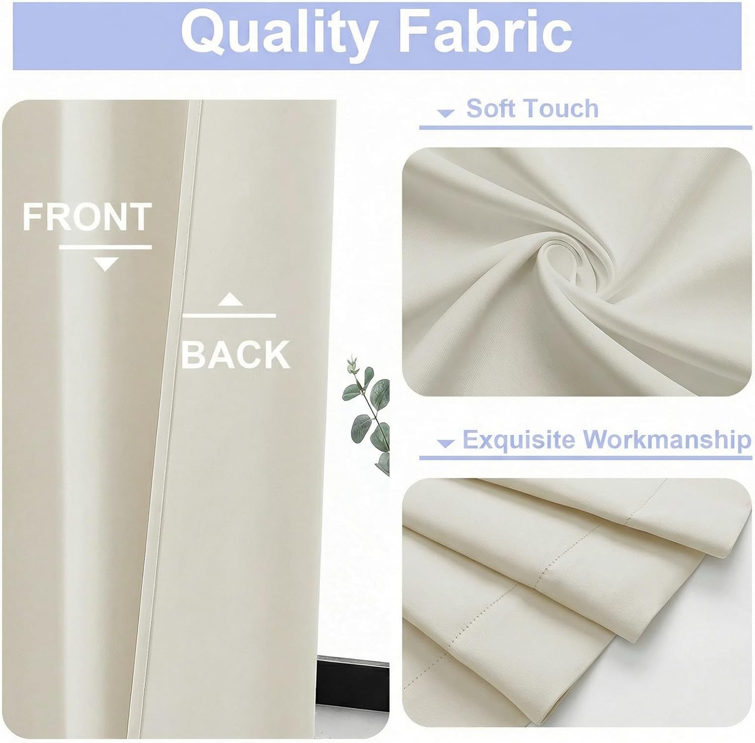 Detalle de Simplebrand Ava Ivory Light Filtering Curtains, 2-Panel Set (63 Inch Length)
