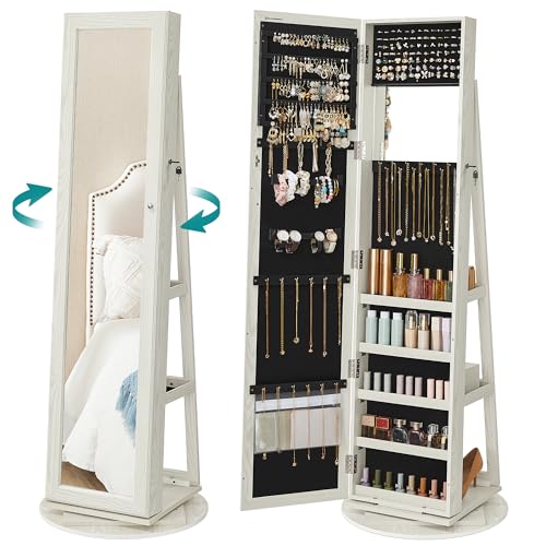 Detalle de SONGMICS Armoire à Bijoux JBC62W : Organisateur 3-en-1 avec Miroir et Pivotement à 360°