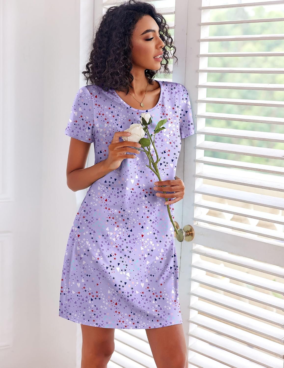 Detalle de Ekouaer 3-Pack Women’s Short-Sleeve Nightgowns, Button-Down, Raglan & Classic