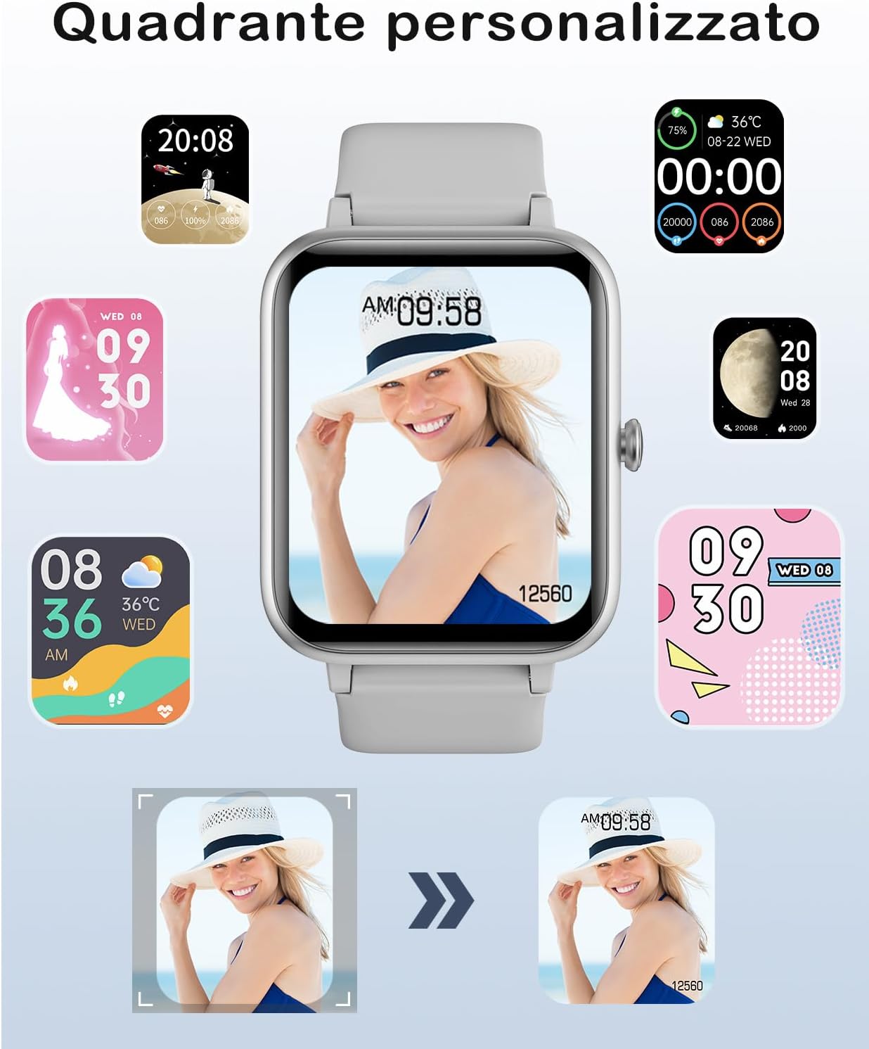 Detalle de GRV Smartwatch con chiamate Bluetooth, cardio, SpO2 e tracciamento ciclo mestruale (IP68) grigio