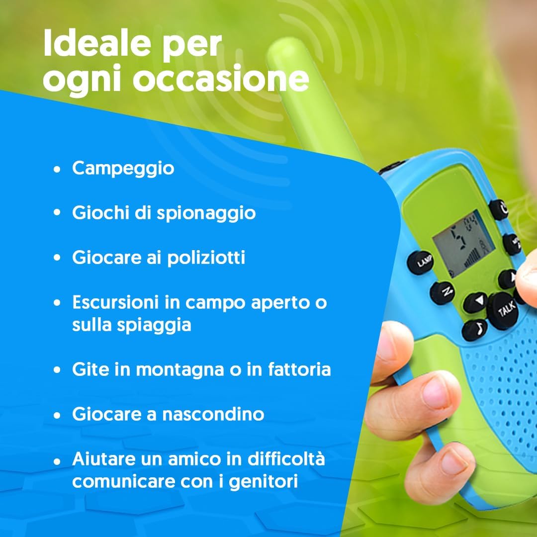 Thumbnail 3 de NK Set di 3 Walkie-Talkie per Bambini (4-9 anni) con Display LED e Torcia, 22 Canali, 3 km, Batterie Incluse