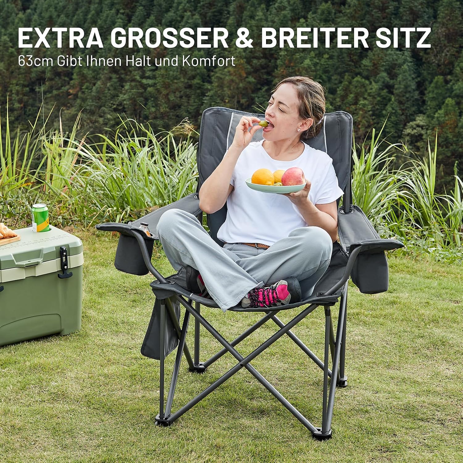 Detalle de TIMBER RIDGE 2er Campingstuhl faltbar (2 Stück) – extra breit, bis 200 kg, mit isolierter Kühltasche
