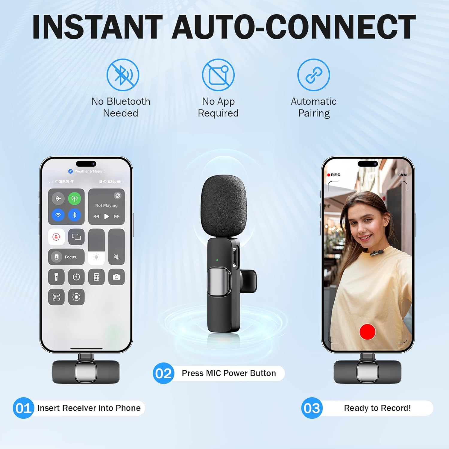 Thumbnail 2 de Micrófono Inalámbrico Solapa para iPhone iPad Android Ordenador, Mini Microfono Inalambrico para Movil,Micrófono Lavalier Inalámbrico Plug-Play Inalambrico, para Grabación de Vídeo, Vlogging, Tiktok