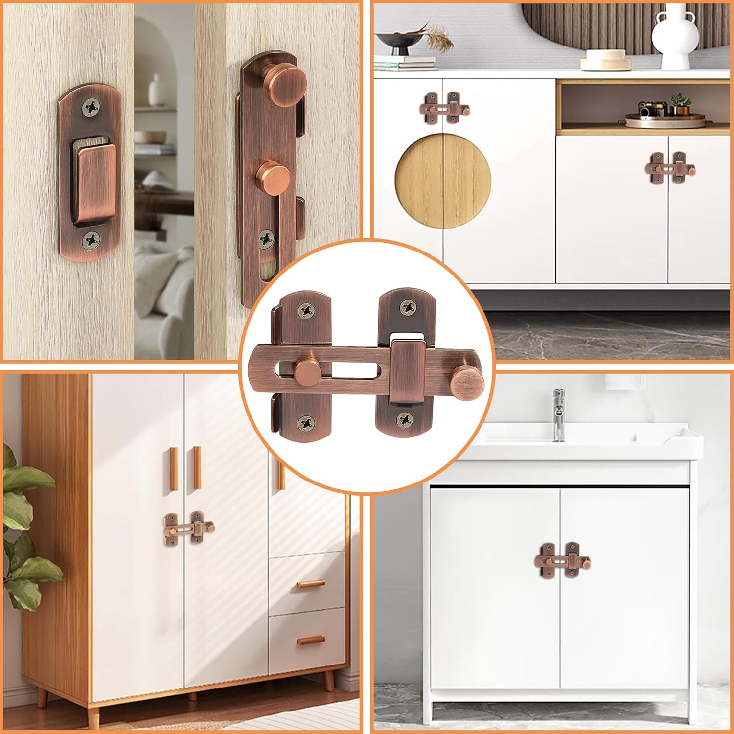 Thumbnail 6 de SAYAYO EMS9500-R verrou de porte coulissante en acier inox finition rouge bronze