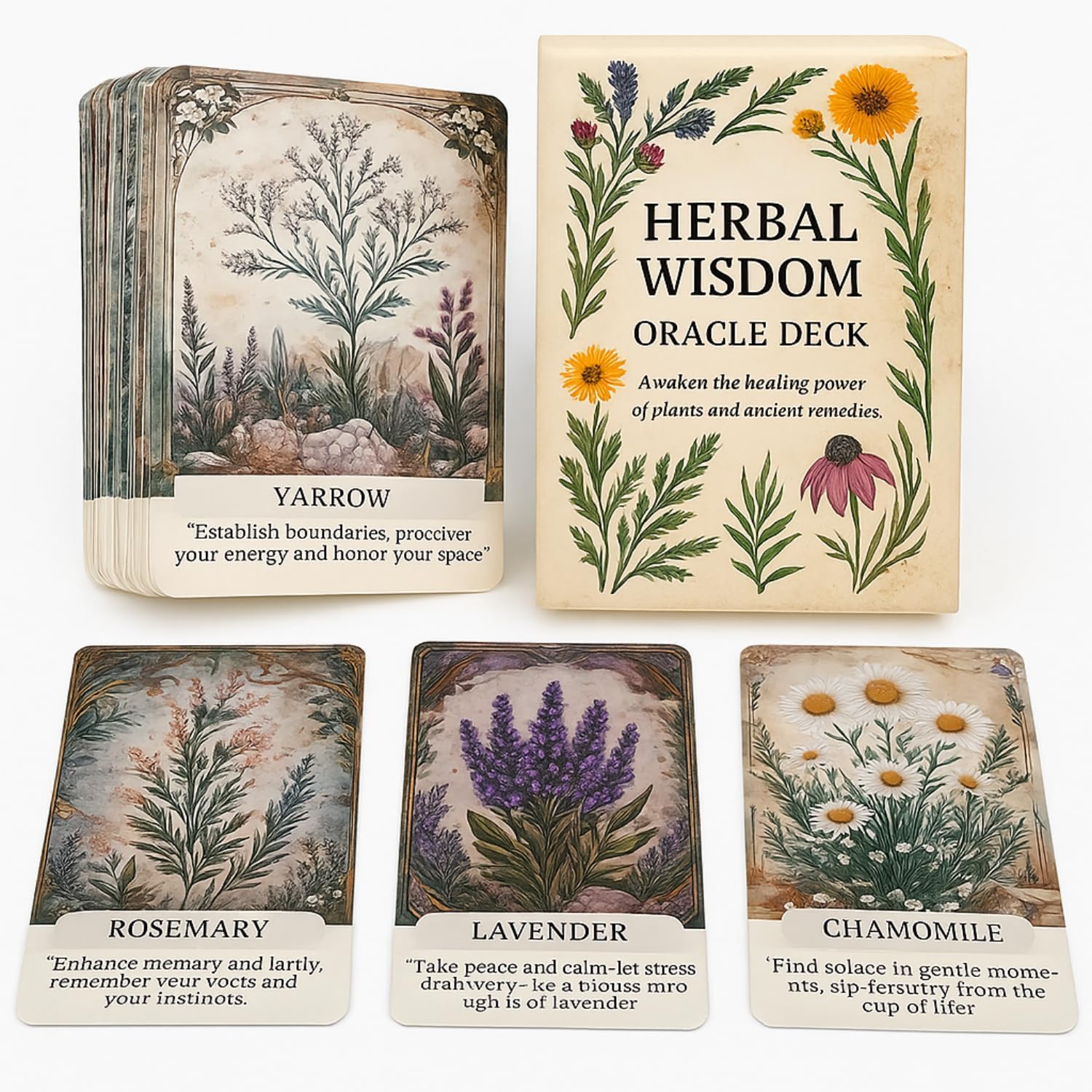 Detalle de ZHQGYN Herbal Whisper Oracleカード ハーブのメッセージを楽しむ46枚セット、8×12cm