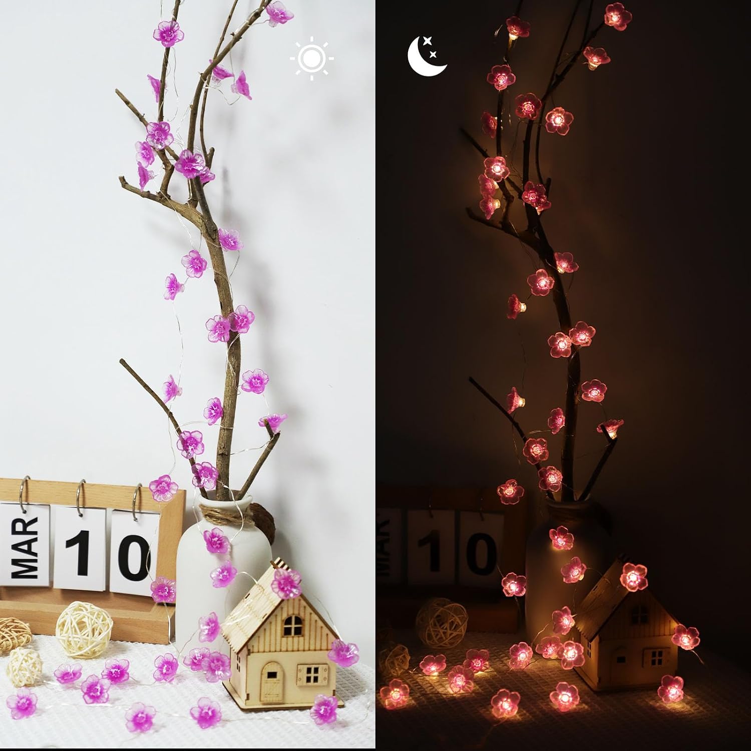 Detalle de LED-Lichterkette Blumen mit Timer – 2 m, 20 LEDs, batteriebetrieben