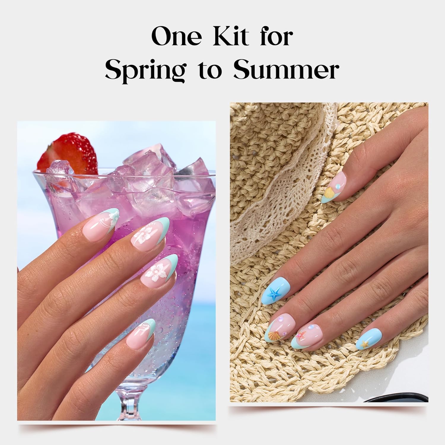 Detalle de Beetles PP036 Chromatic Reverie Press-On Nails Kit, 24 Colors, Short Almond
