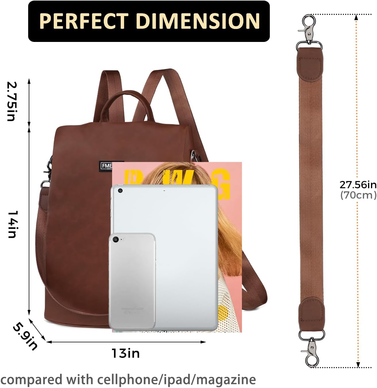 Thumbnail 2 de Fmeida Backpack Womens Anti Theft Rucksack 32cm