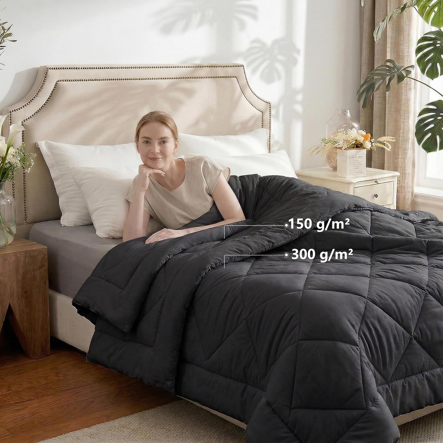 Thumbnail 3 de WAVVE 4-Jahreszeiten Bettdecke 240x260 cm, 2-teilig (150/300 gsm) für Sommer, Übergang & Winter – grau