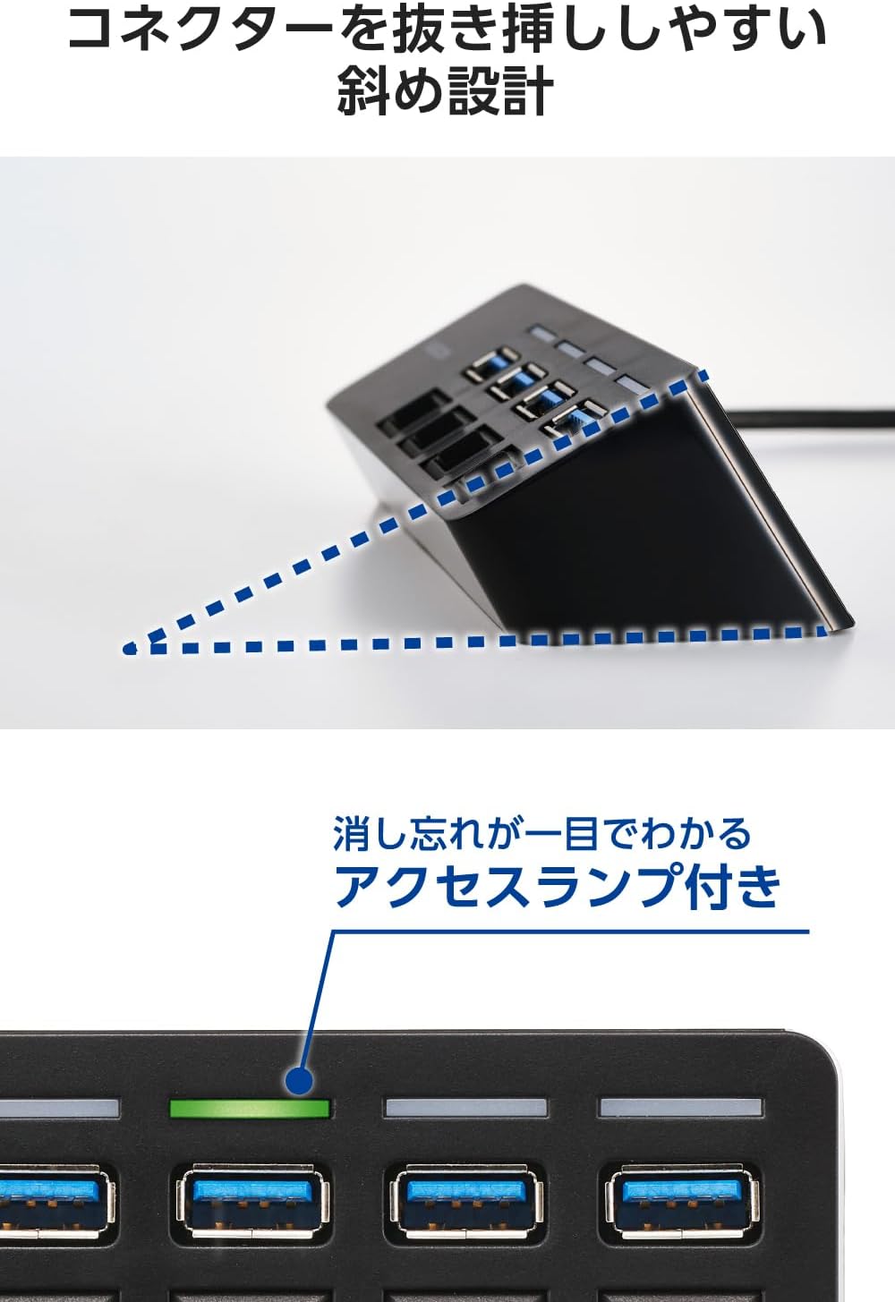 Detalle de エレコム U3HC-S040EBK USBハブ USB-A 4ポート・個別スイッチ・マグネット付き