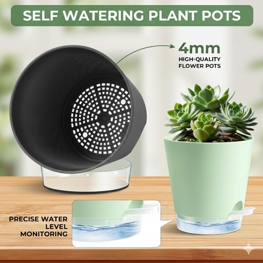 Detalle de Zishine Self-Watering Plant Pots, 6-Pack with Clear Reservoir, 4–7 in